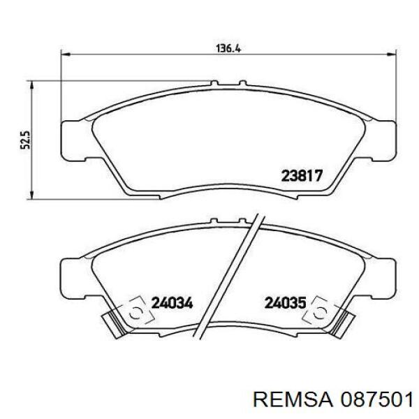 Передние тормозные колодки 087501 Remsa