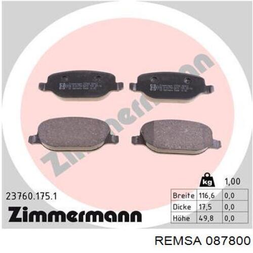 Задние дисковые колодки Remsa 087800