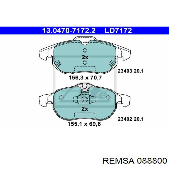 Купить 088800 Remsa Колодки тормозные
