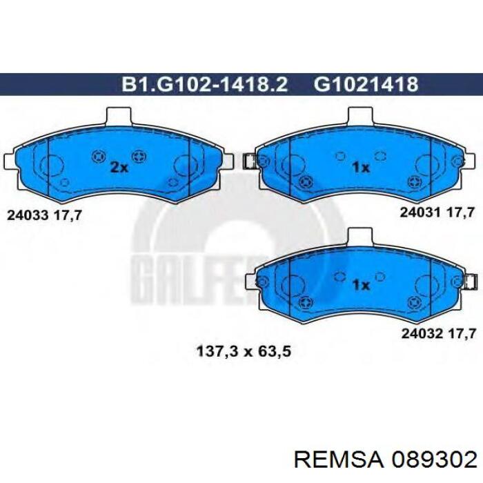 Передние тормозные колодки 089302 Remsa