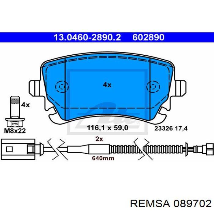 Купить 089702 Remsa Колодки тормозные задние, дисковые
