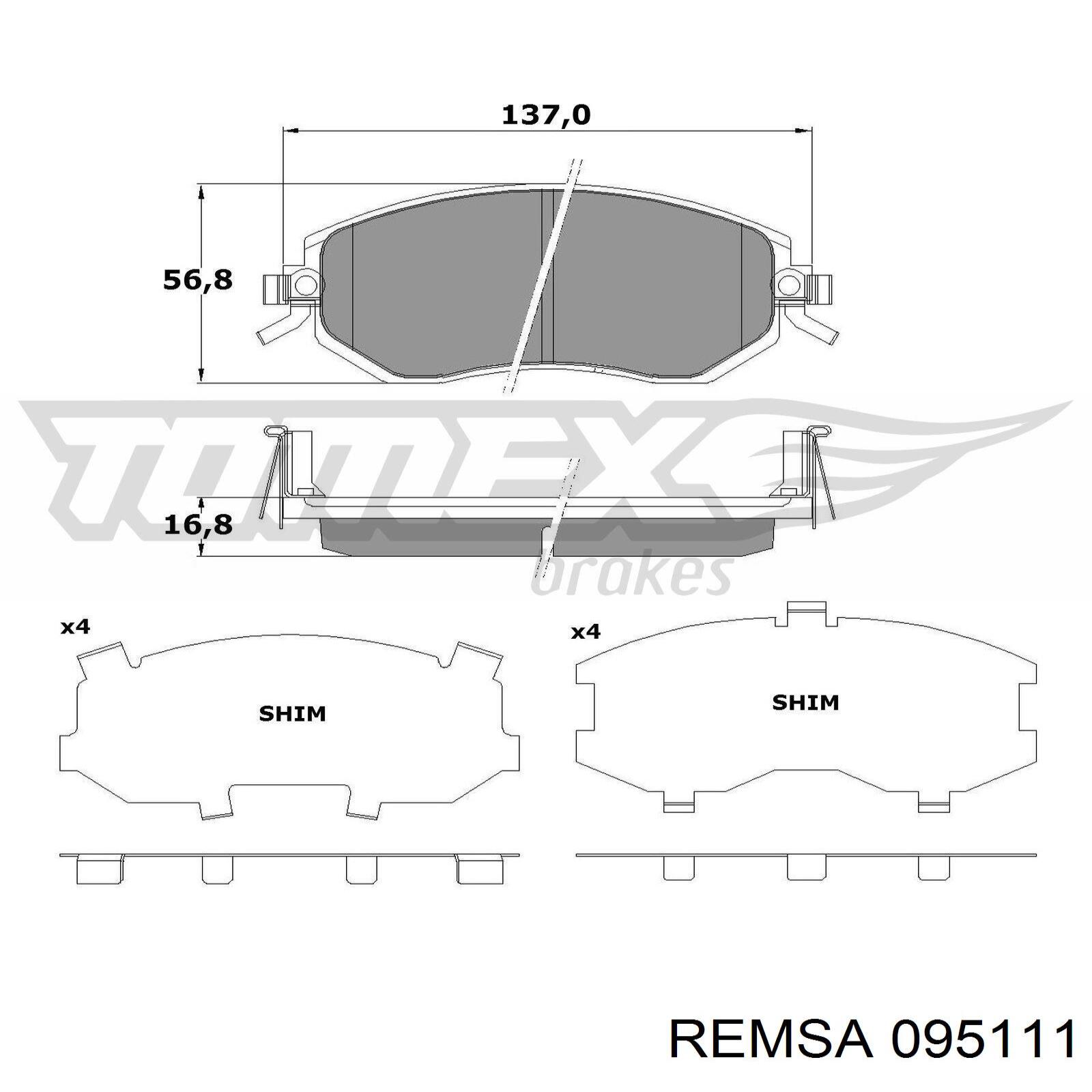 Купить 095111 Remsa Колодки тормозные