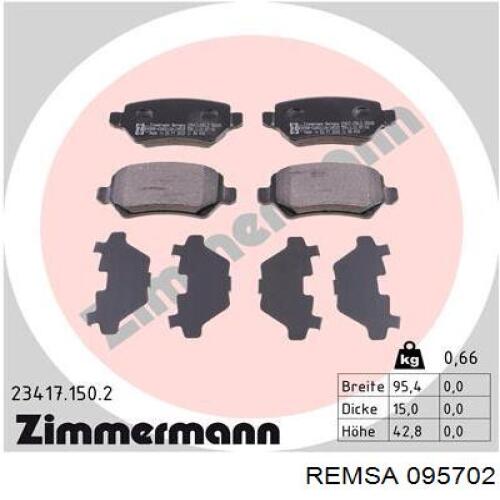 Задние дисковые колодки Remsa 095702