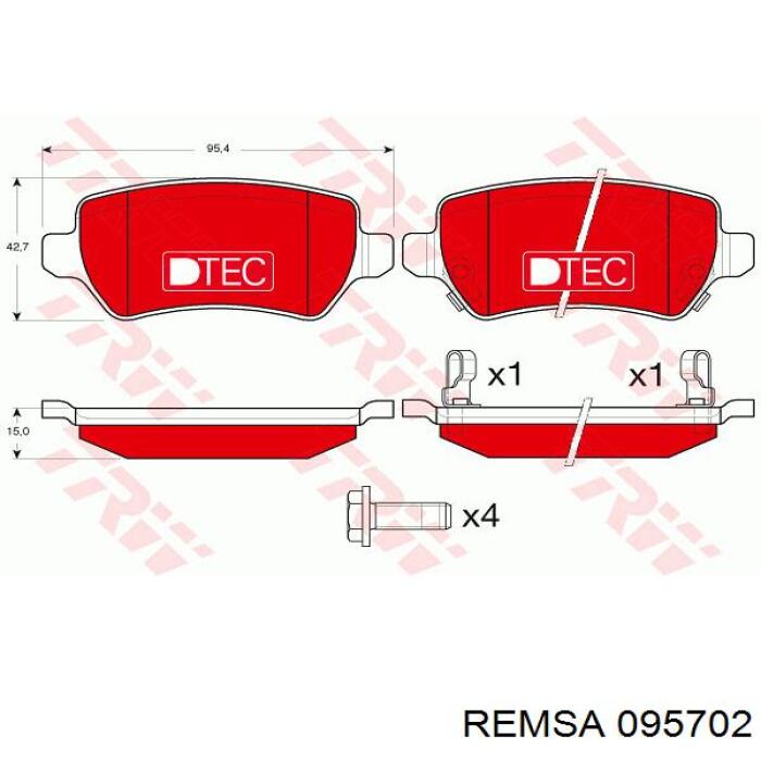 Купить 095702 Remsa Колодки тормозные задние, дисковые