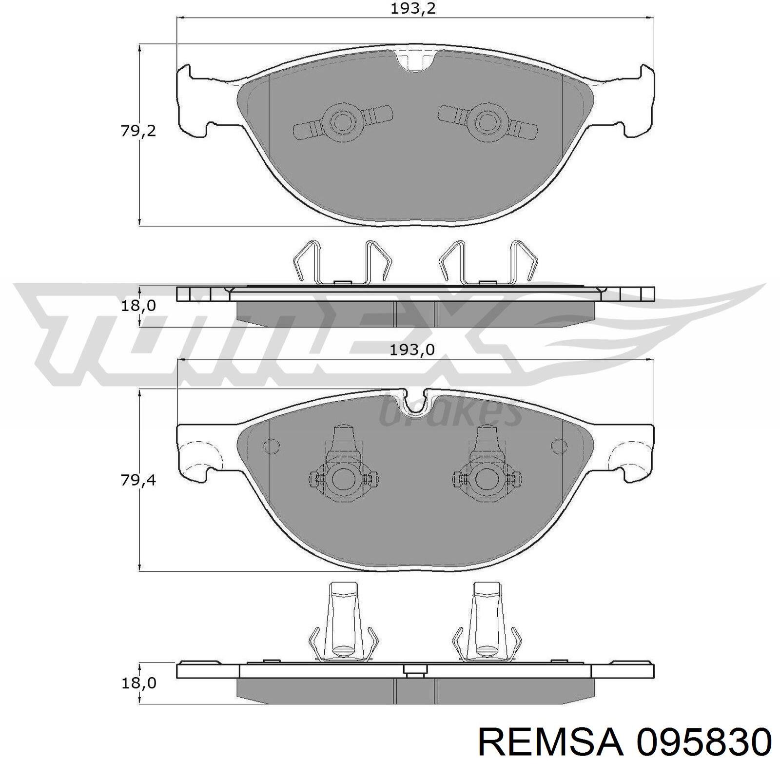 Передние тормозные колодки 095830 Remsa