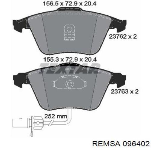 Передние тормозные колодки 096402 Remsa