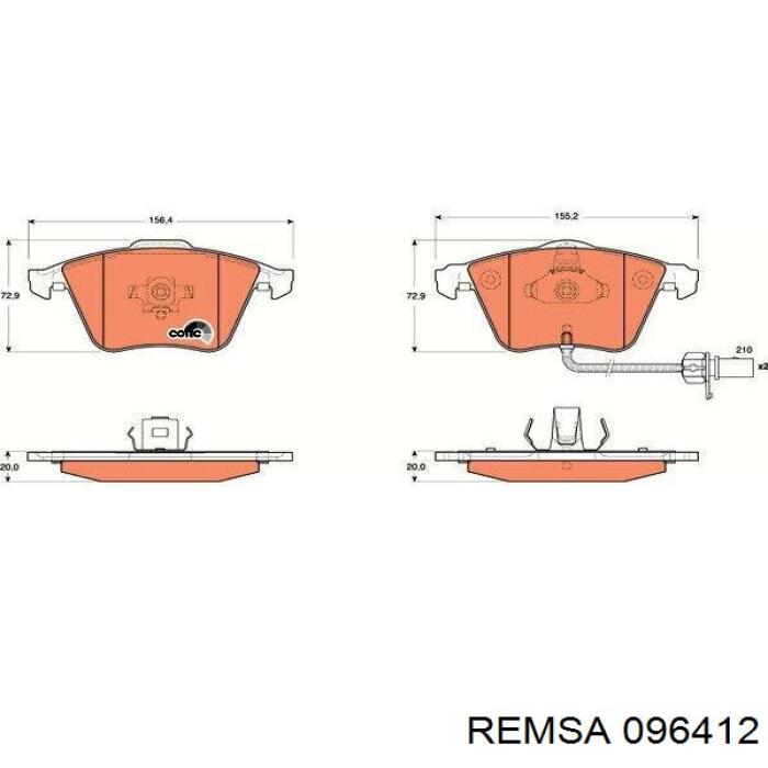 Передние тормозные колодки 096412 Remsa
