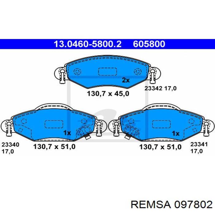 Купить 097802 Remsa Колодки тормозные