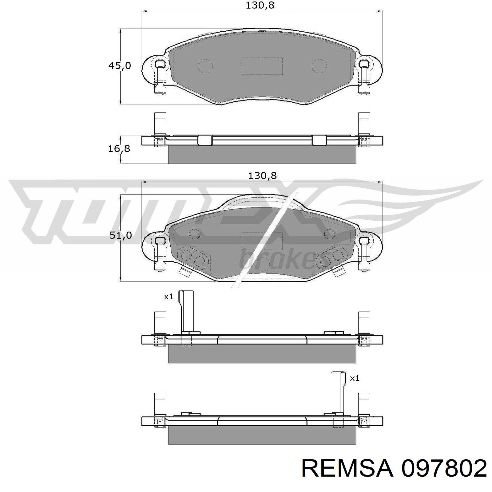Передние тормозные колодки 097802 Remsa