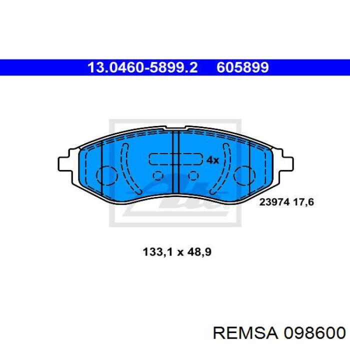 Купить 098600 Remsa Колодки тормозные