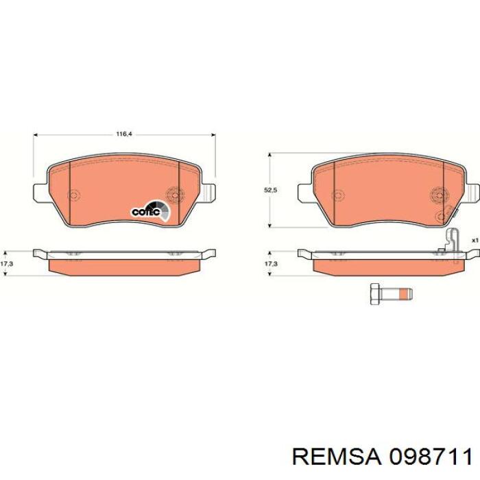 Передние тормозные колодки 098711 Remsa