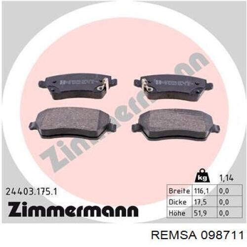Тормозные колодки Remsa 098711