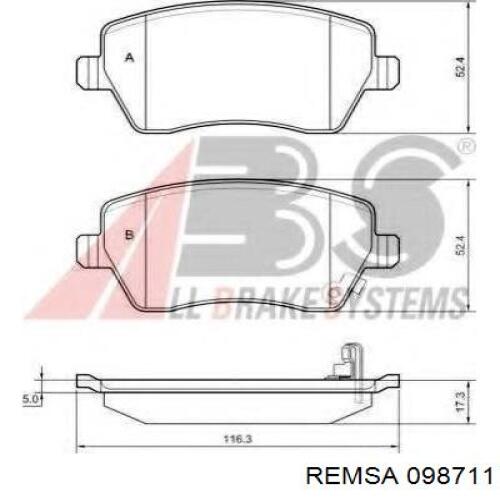 Купить 098711 Remsa Колодки тормозные