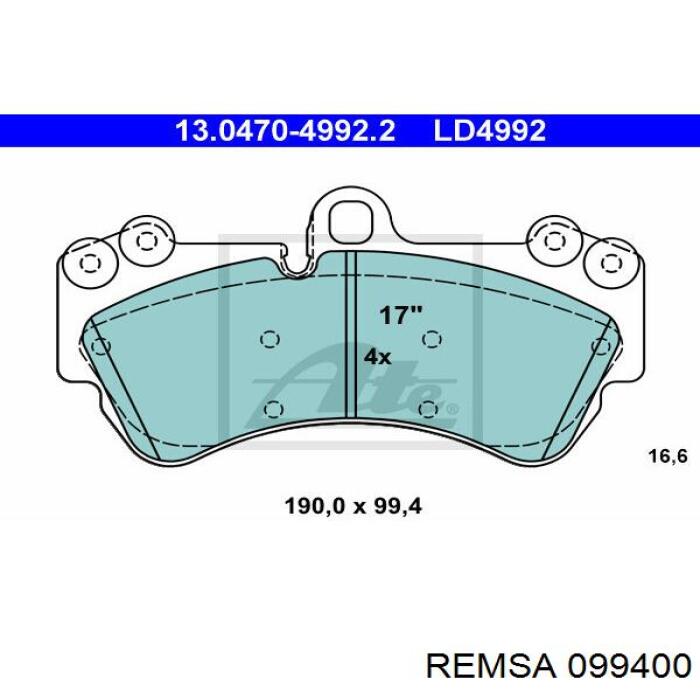 Передние тормозные колодки 099400 Remsa