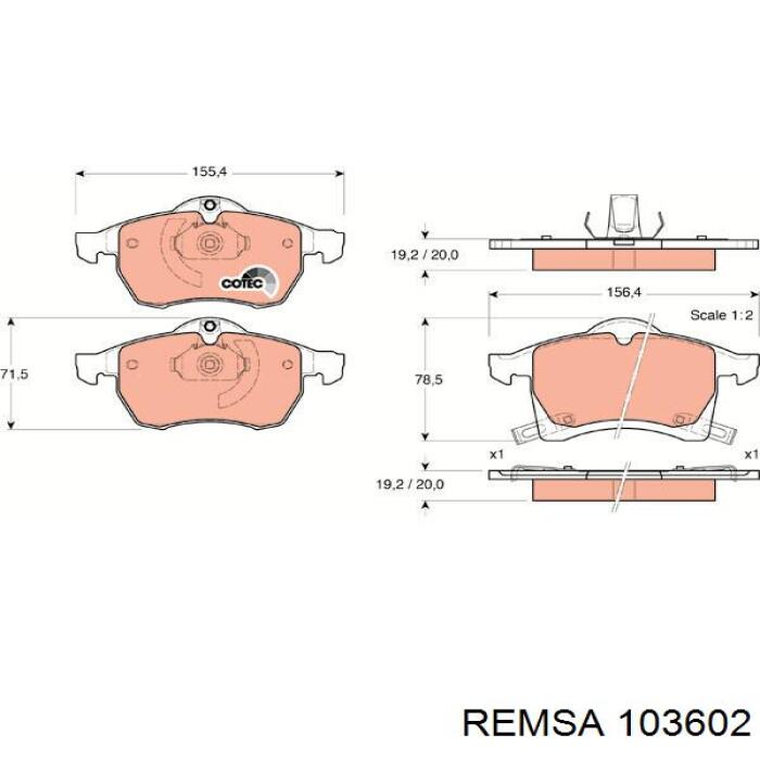 Передние тормозные колодки 103602 Remsa