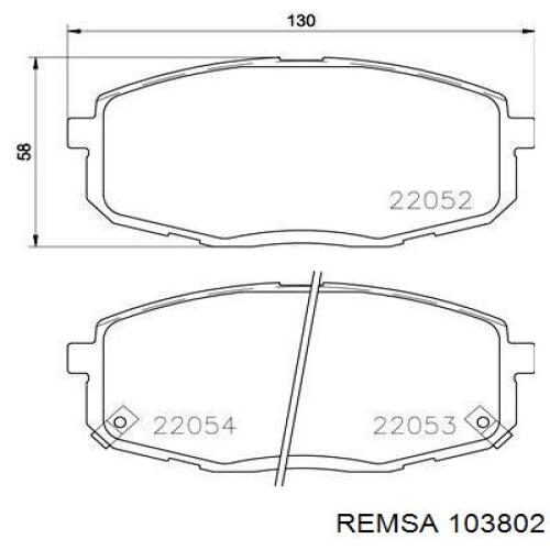 Передние тормозные колодки 103802 Remsa