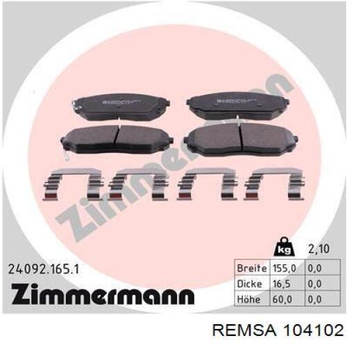 Передние тормозные колодки 104102 Remsa