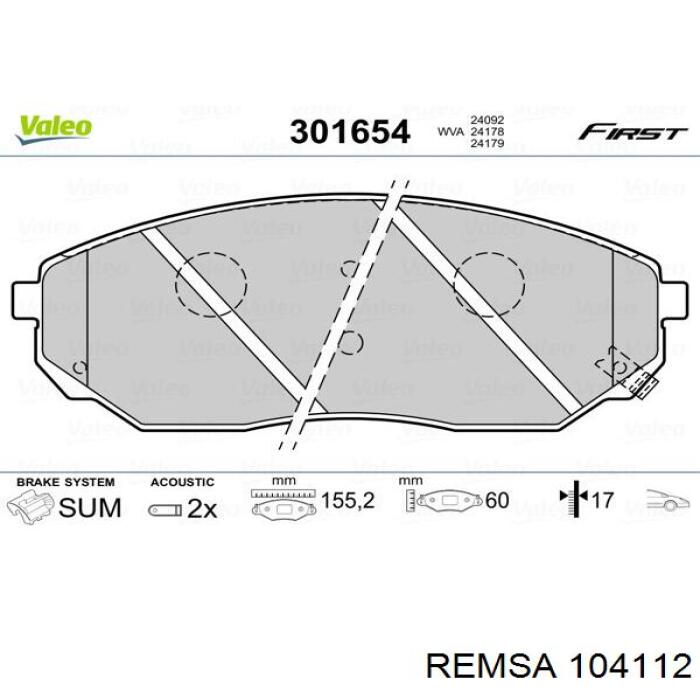 Передние тормозные колодки 104112 Remsa