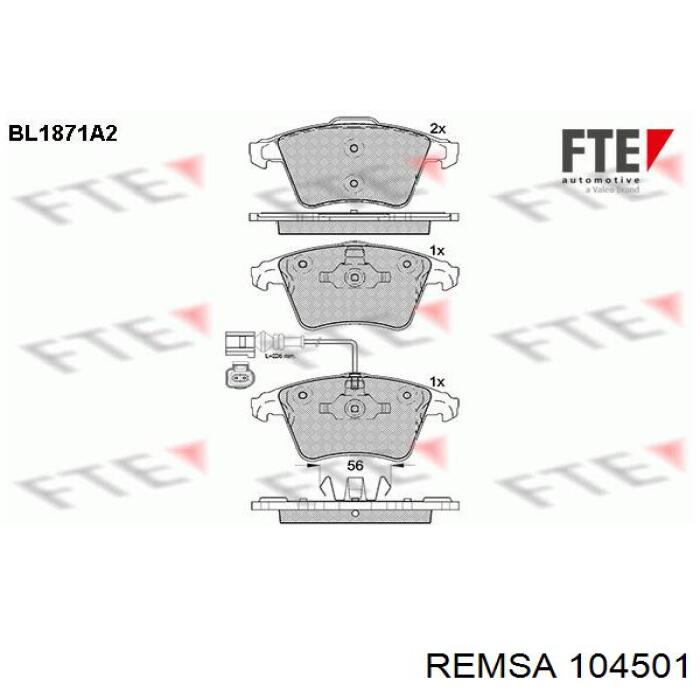 Передние тормозные колодки 104501 Remsa