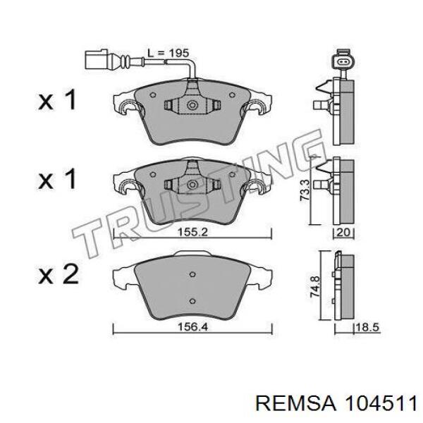 Колодки тормозные передние дисковые Remsa 104511