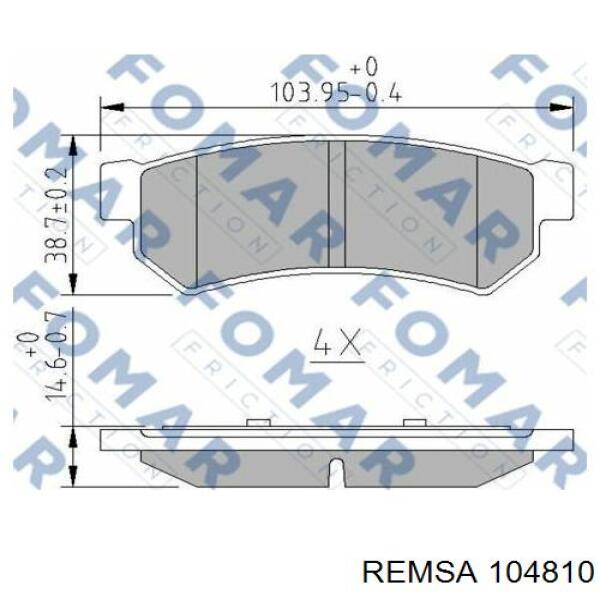 Задние тормозные колодки 104810 Remsa