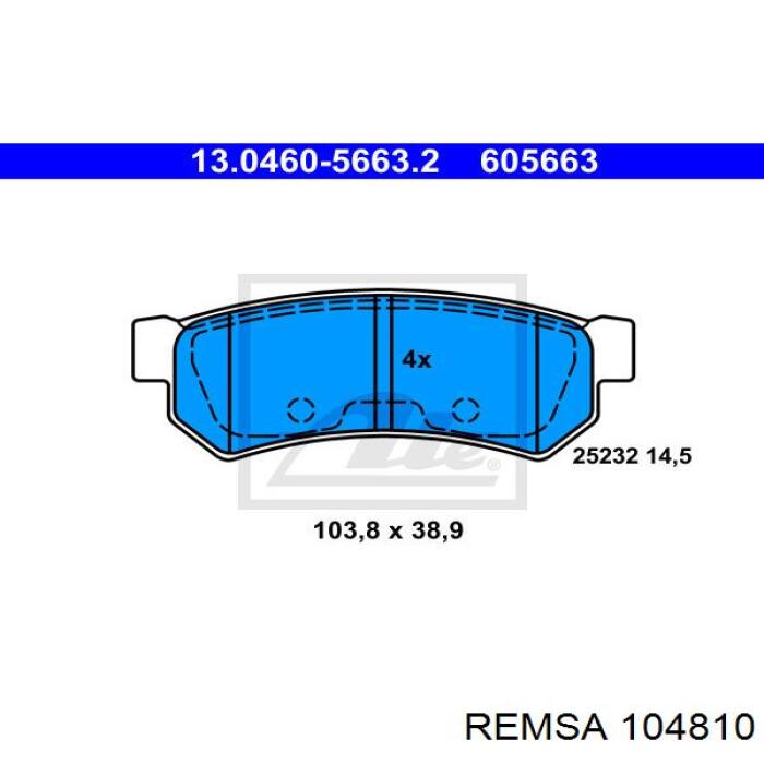 Колодки дисковые  Remsa 104810 цена, от 18.98 USD