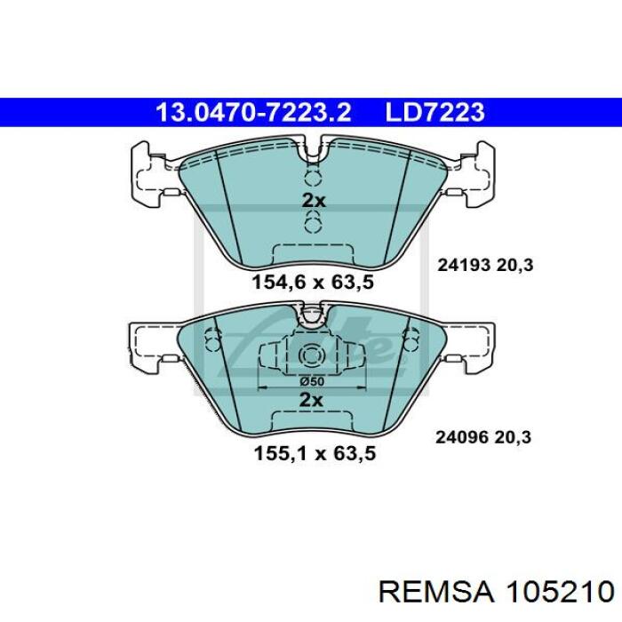 Передние тормозные колодки 105210 Remsa
