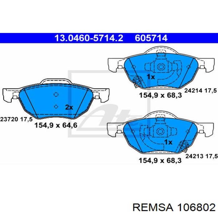 Купить 106802 Remsa Колодки тормозные