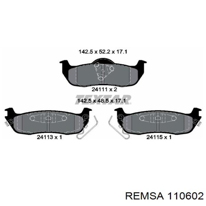 Купить 110602 Remsa Колодки тормозные задние, дисковые