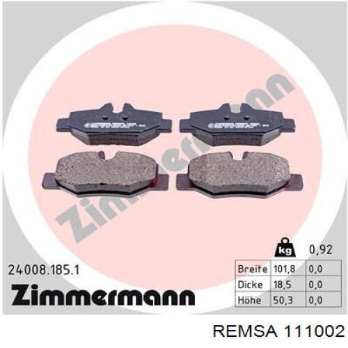 Купить 111002 Remsa Колодки тормозные задние, дисковые