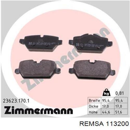 Задние дисковые колодки Remsa 113200