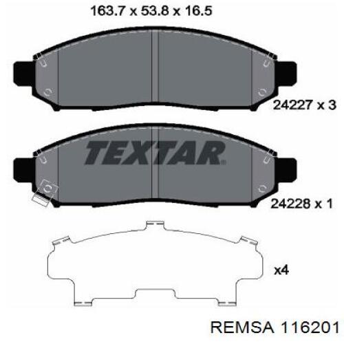 Передние тормозные колодки 116201 Remsa
