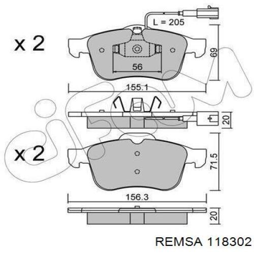 Передние тормозные колодки 118302 Remsa