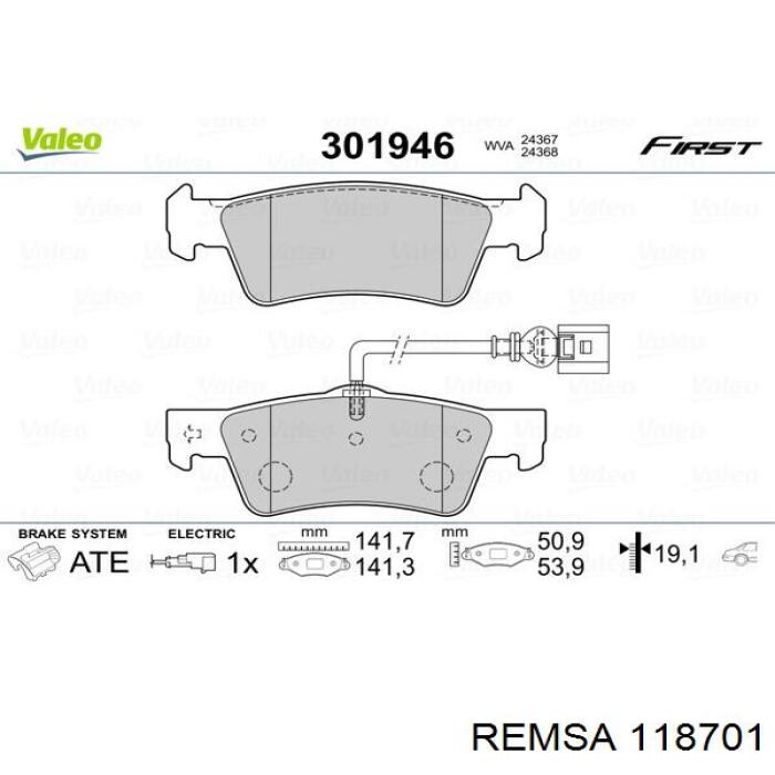 Задние тормозные колодки 118701 Remsa