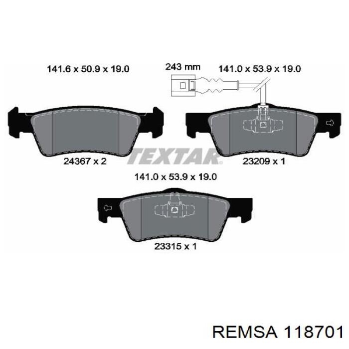 Купить 118701 Remsa Колодки тормозные задние, дисковые