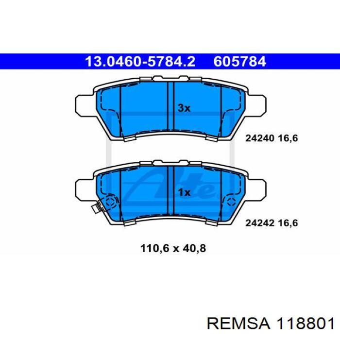 Купить 118801 Remsa Колодки тормозные задние, дисковые