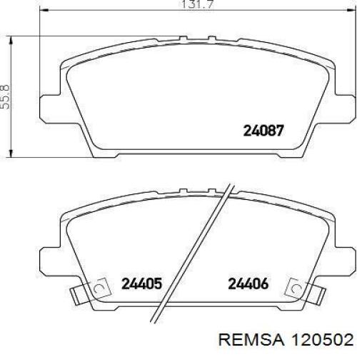 Передние тормозные колодки 120502 Remsa