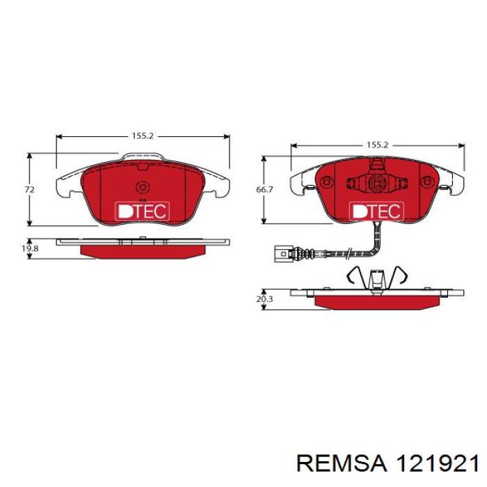 Передние тормозные колодки 121921 Remsa