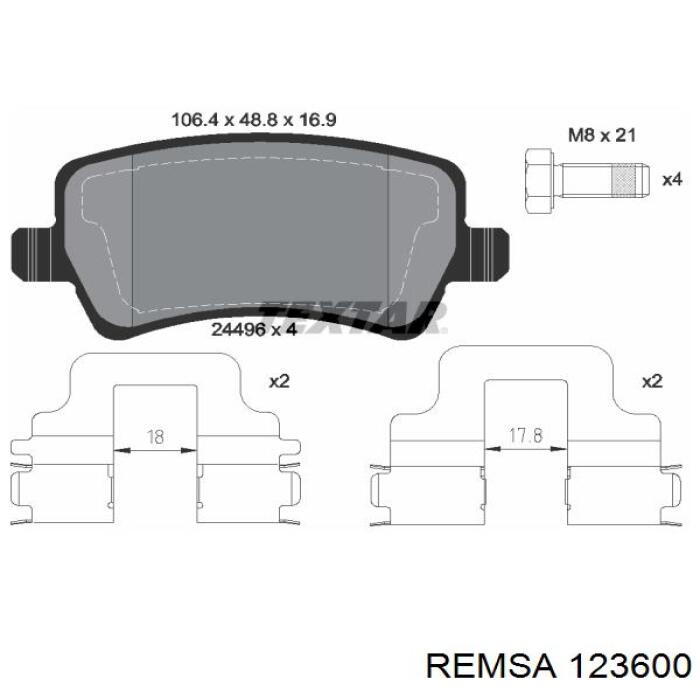 Купить 123600 Remsa Колодки тормозные задние, дисковые