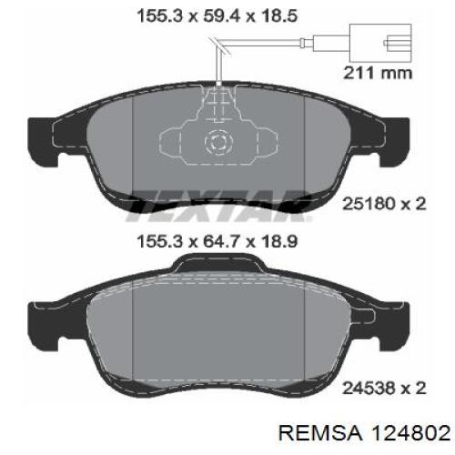 124802 Remsa Колодки передние