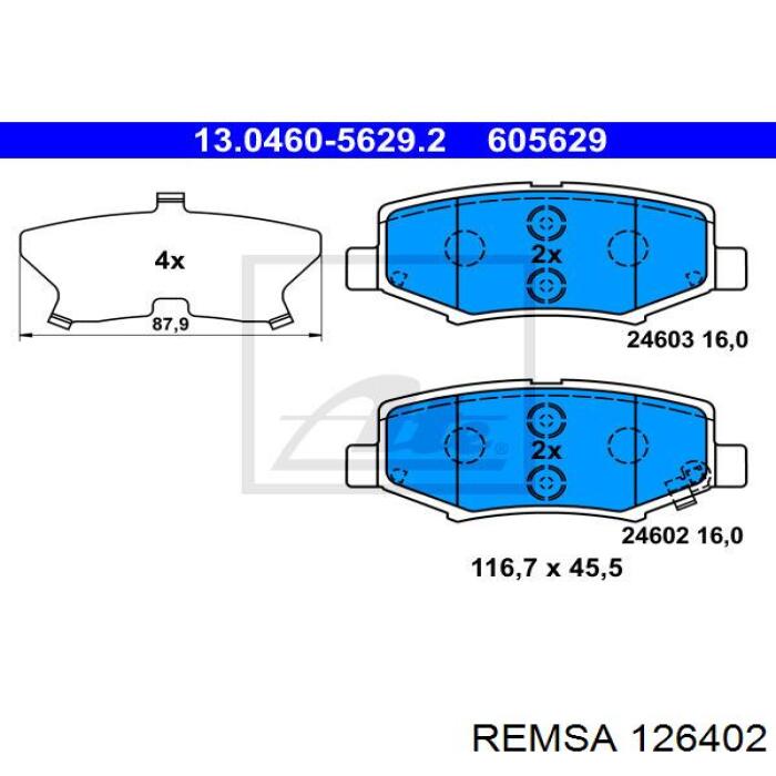 Задние тормозные колодки 126402 Remsa