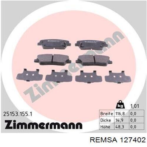 Задние тормозные колодки 127402 Remsa