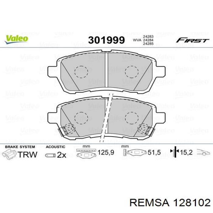 Передние тормозные колодки 128102 Remsa