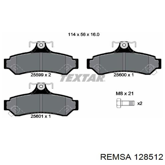 Задние тормозные колодки 128512 Remsa