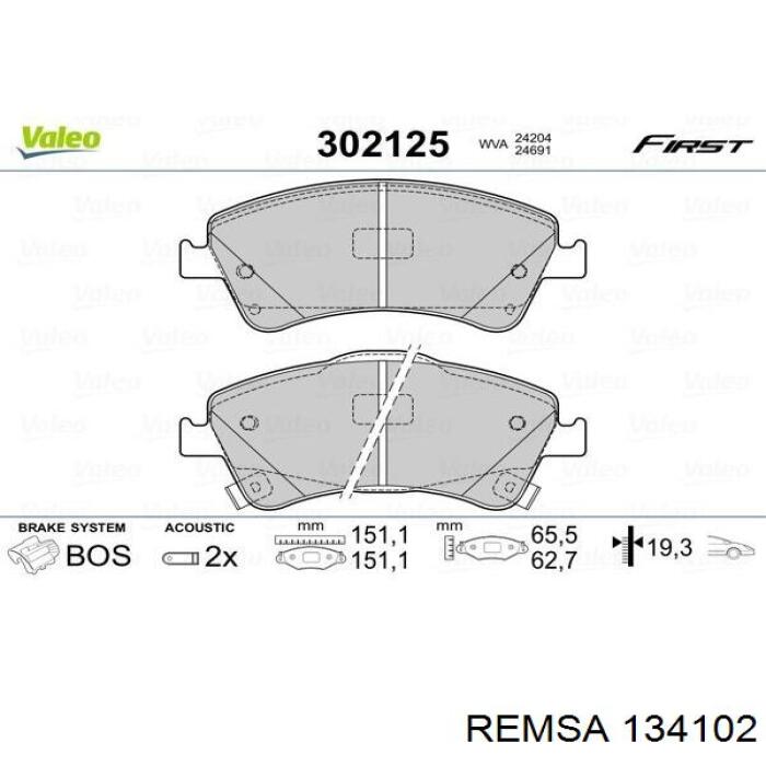 Передние тормозные колодки 134102 Remsa
