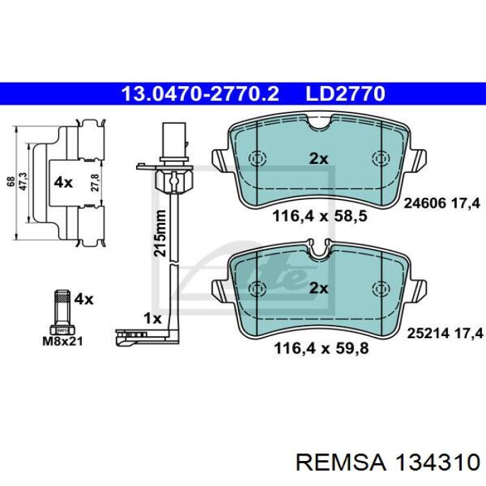 Задние тормозные колодки 134310 Remsa