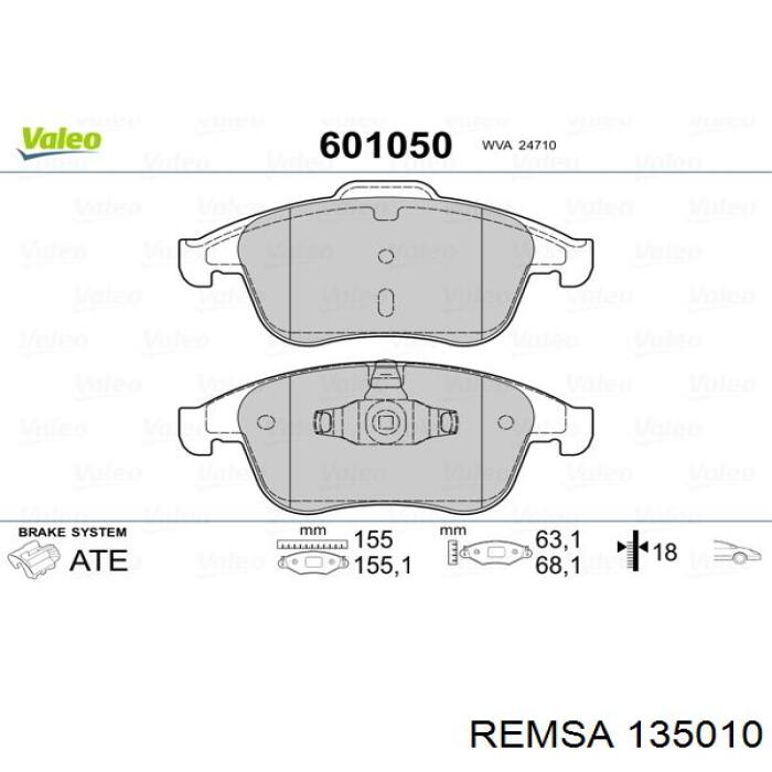 Передние тормозные колодки 135010 Remsa