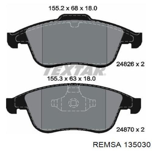 Передние тормозные колодки 135030 Remsa