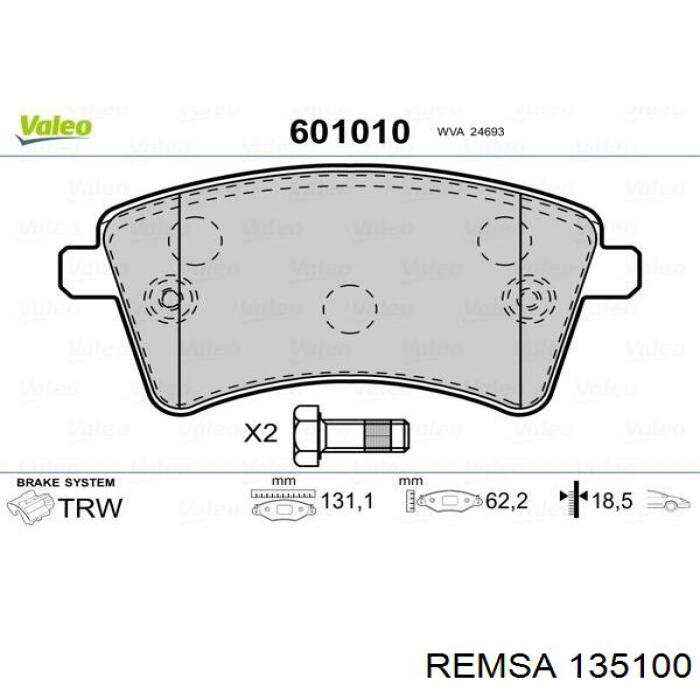 Передние тормозные колодки 135100 Remsa