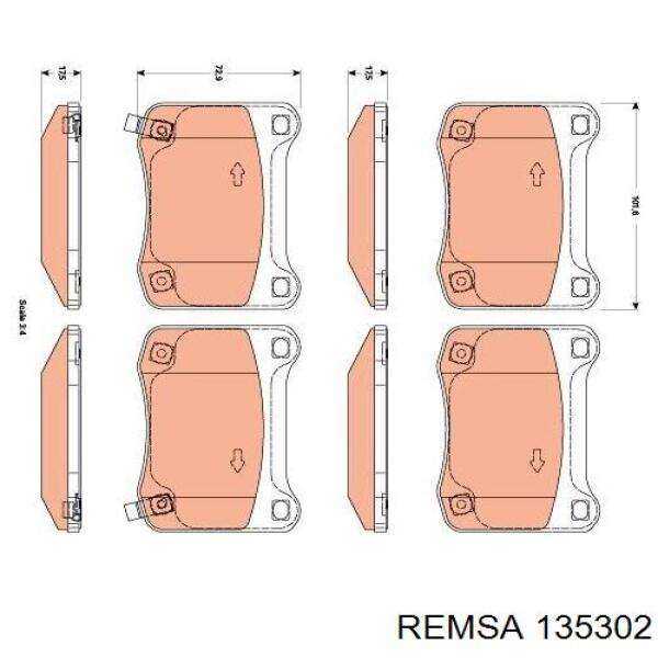 Задние тормозные колодки 135302 Remsa